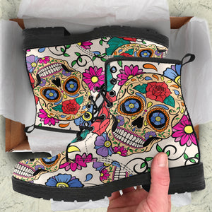 Flower Sugar Skull Boots - Hello Moa