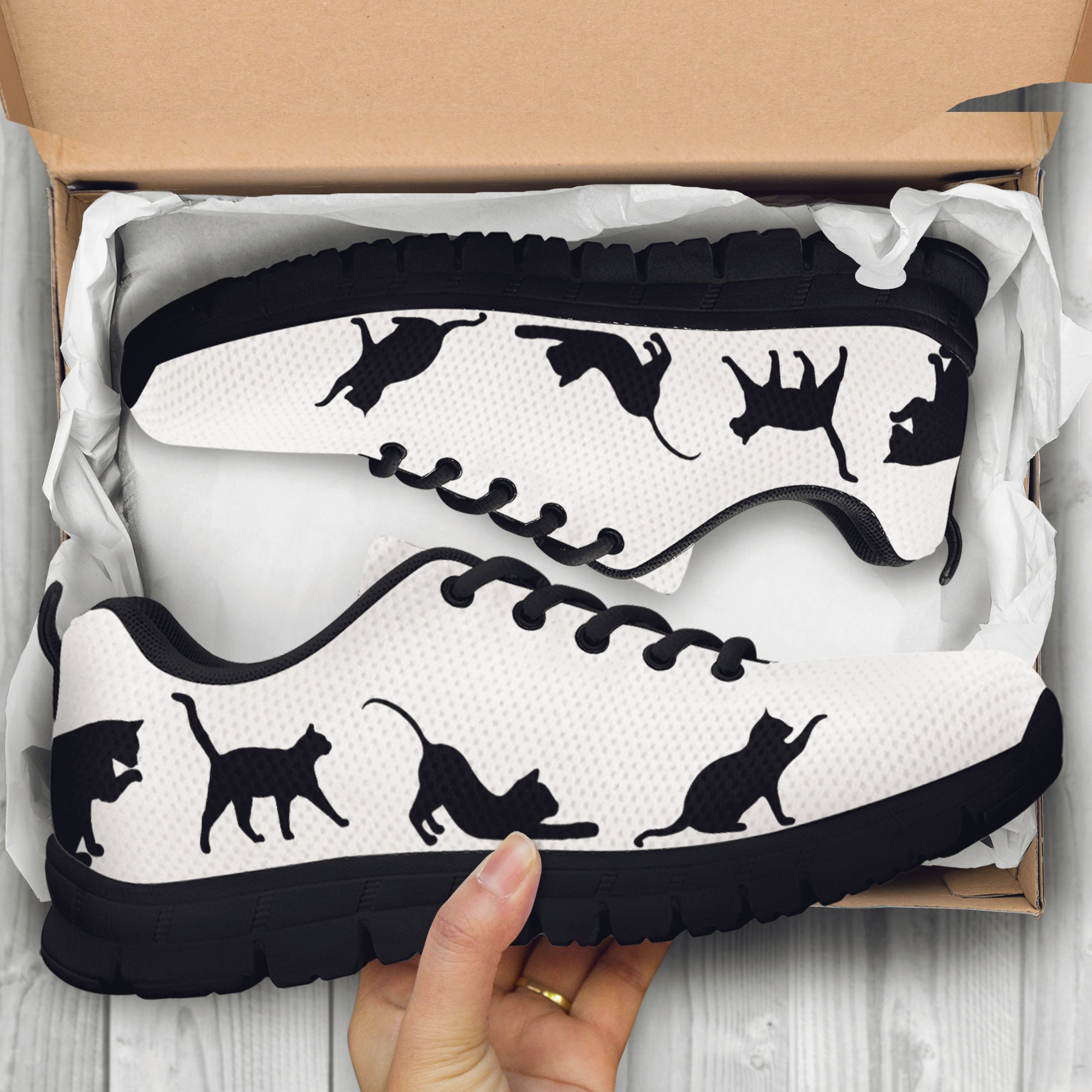 Black & White Cat Sneakers - Hello Moa