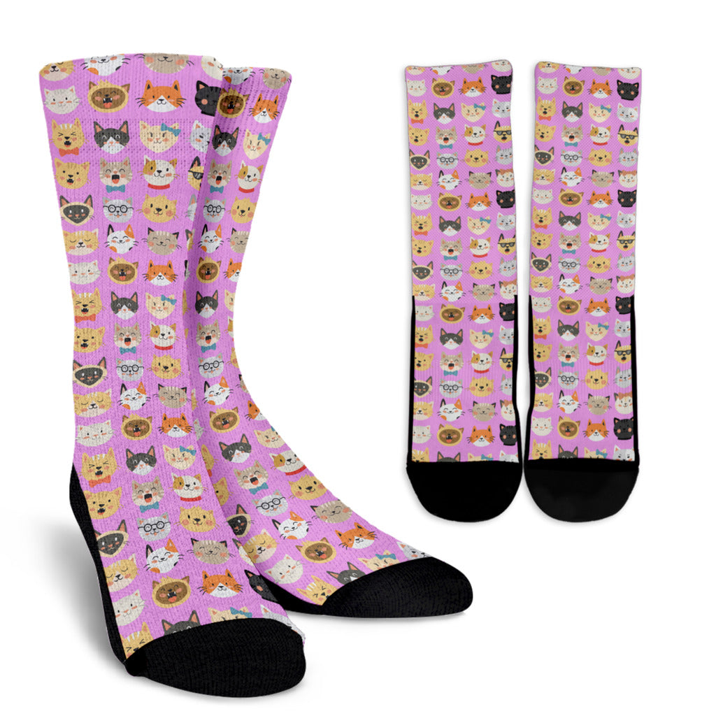 Cat Faces Socks (Pink) - Hello Moa