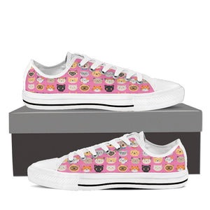 Pink Cat Faces Low Tops (Women's) - Hello Moa