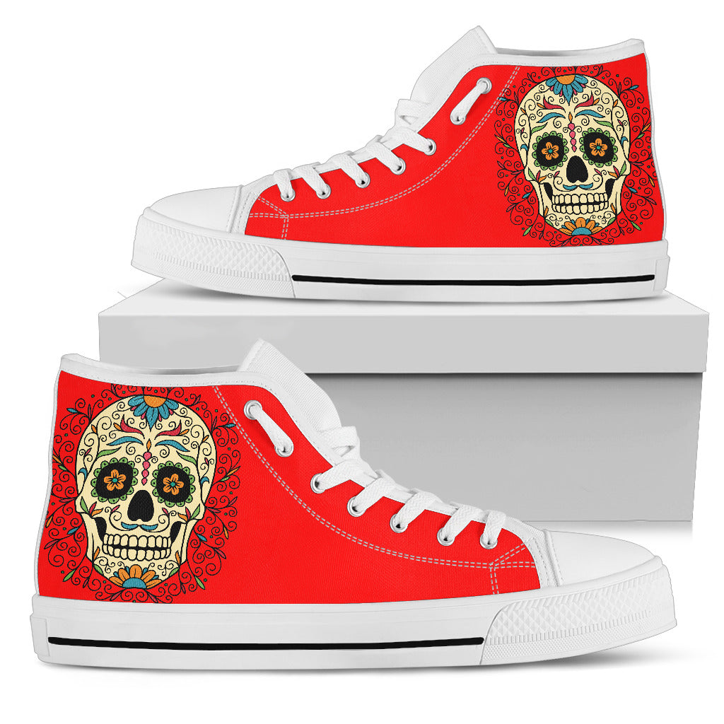 Red Sugar Skull High Top Shoes - Hello Moa