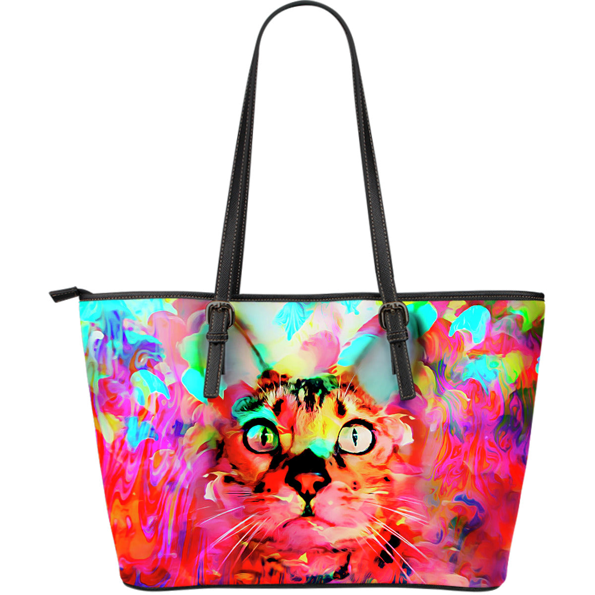 Pink Cat Leather Tote Bag - Hello Moa