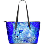 Blue Cat Leather Tote Bag - Hello Moa