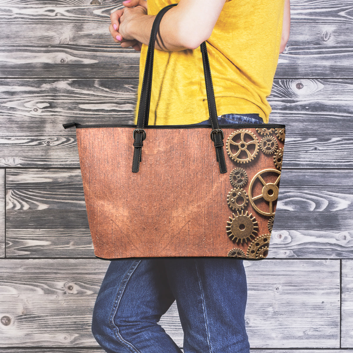 Steampunk Wood Gear Large Tote - Hello Moa
