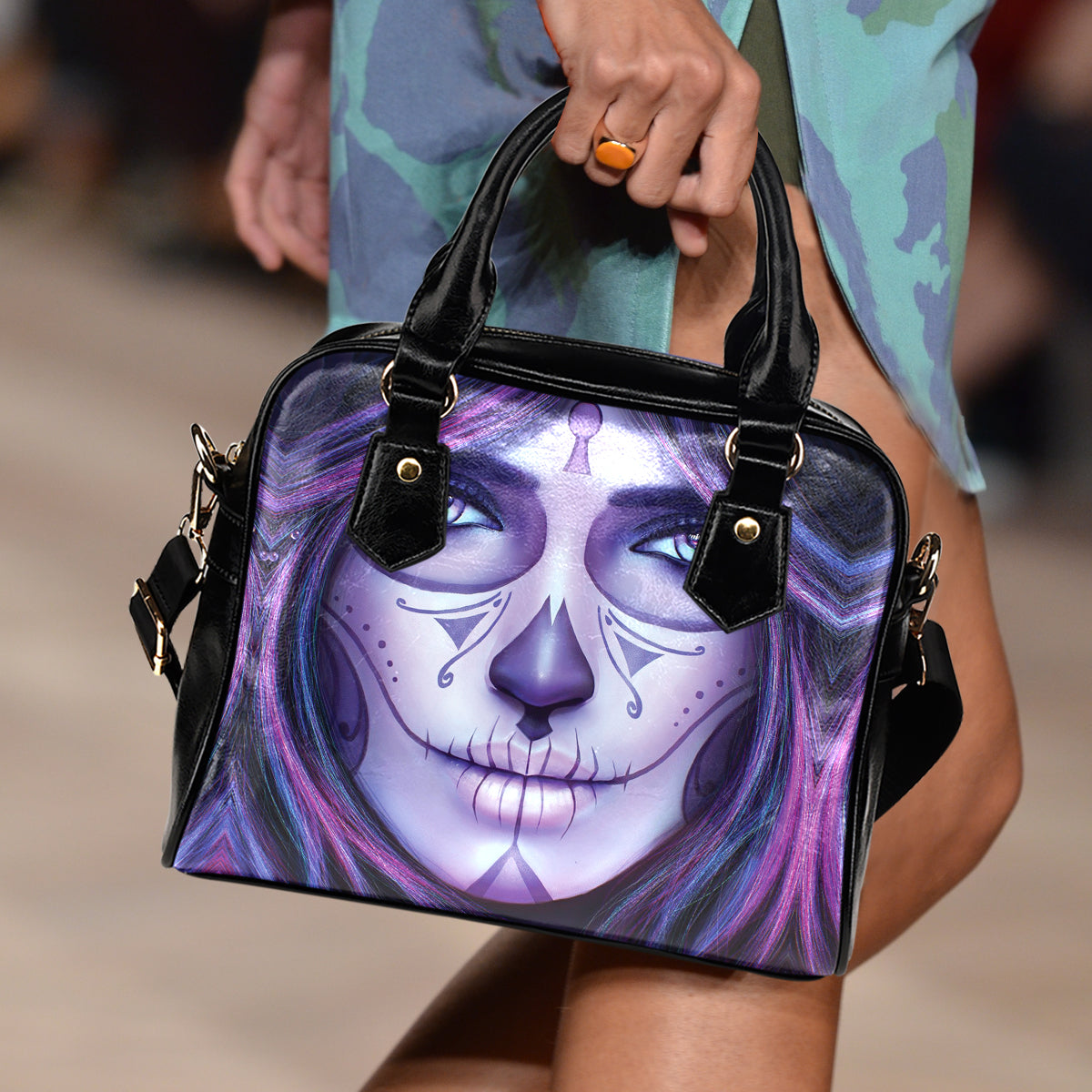 Purple Sugar Skull Shoulder Handbag - Hello Moa