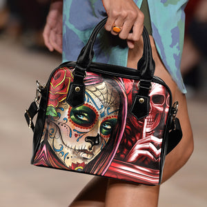 Red Sugar Skull Shoulder Handbag - Hello Moa