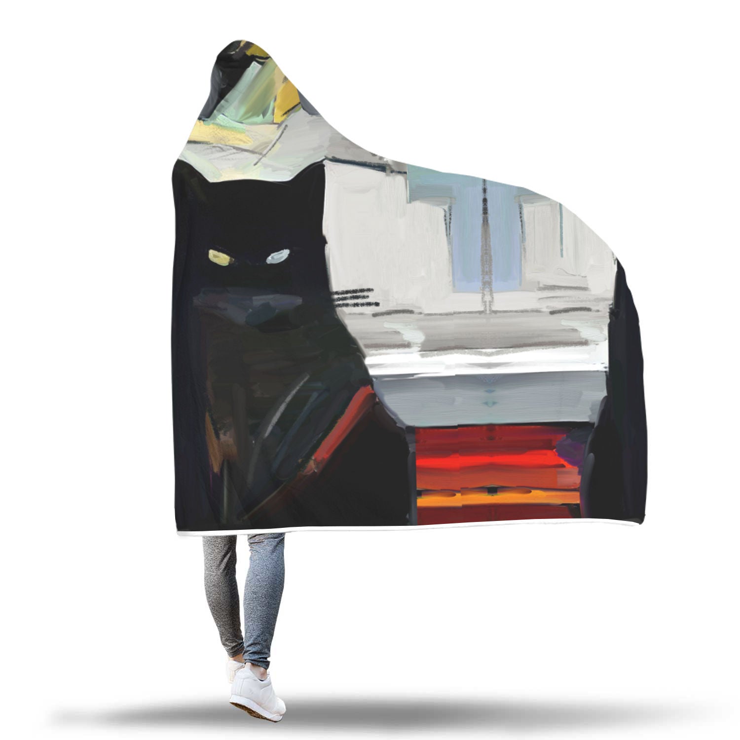Black Cat Art Hooded Blanket - Hello Moa