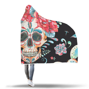 Black Flower Skull Hooded Blanket - Hello Moa