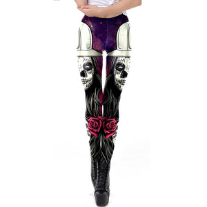 Purple Rose Skull Leggings - Hello Moa
