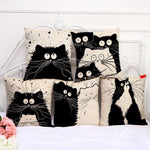 Cute Black & White Cat Pillow Covers - Hello Moa