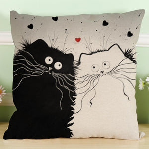 Cute Black & White Cat Pillow Covers - Hello Moa