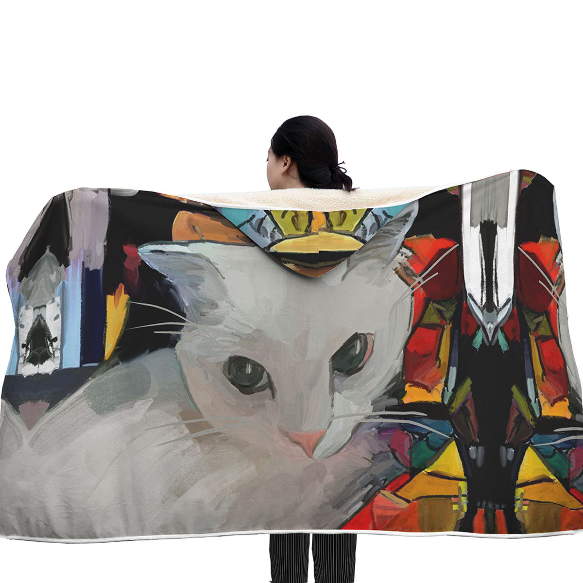 White Cat Hooded Blanket - Hello Moa