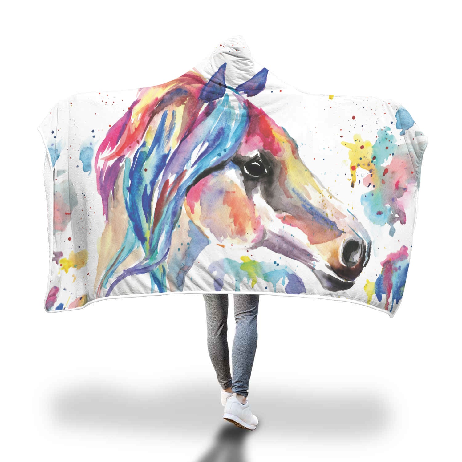 Watercolor Horse Hooded Blanket - Hello Moa