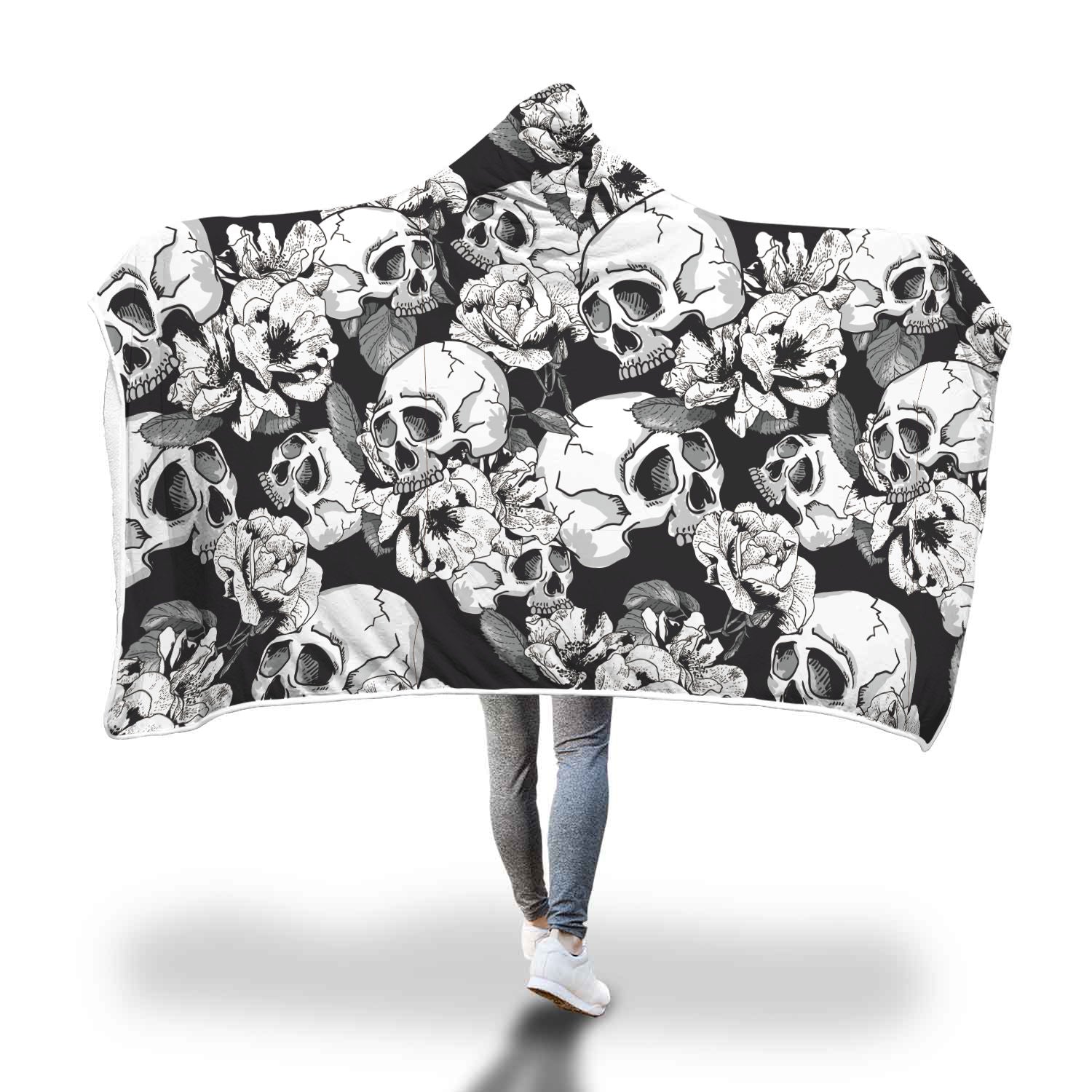Black & White Skull Hooded Blanket - Hello Moa