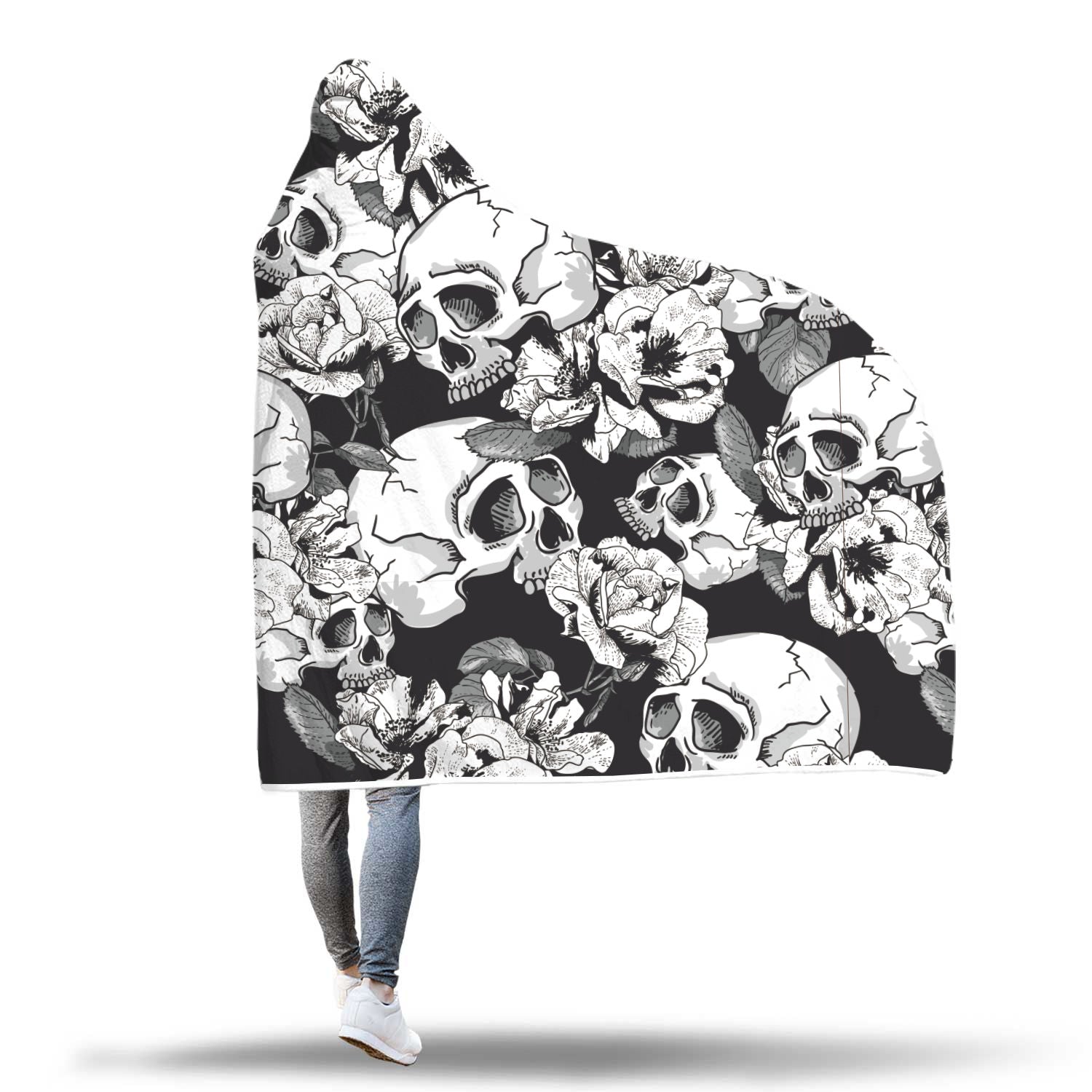 Black & White Skull Hooded Blanket - Hello Moa