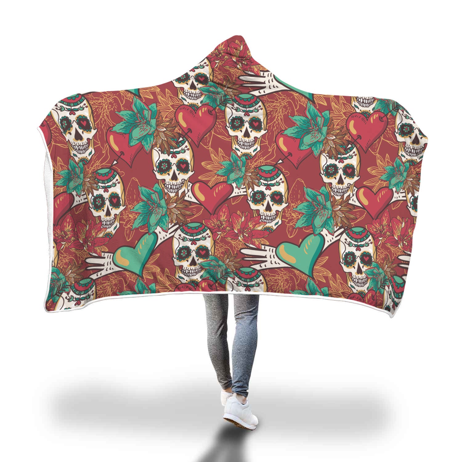 Green Hearts Skull Hooded Blanket - Hello Moa