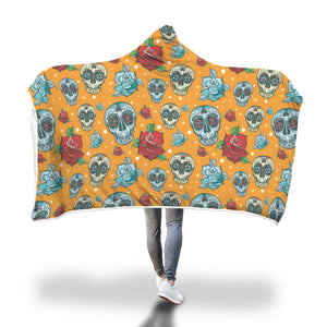 Orange Blue Sugar Skull Hooded Blanket - Hello Moa