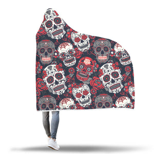 Red & White Sugar Skull Hooded Blanket - Hello Moa