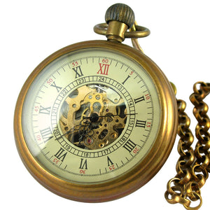 Antique Skeleton Copper Mechanical Pocket Watch - Hello Moa