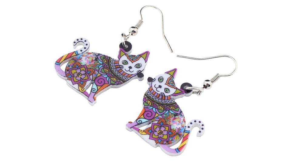 Floral Cat Kitten Earrings - Hello Moa