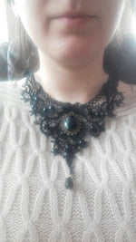 Black Lace & Beads Steampunk Collar - Hello Moa