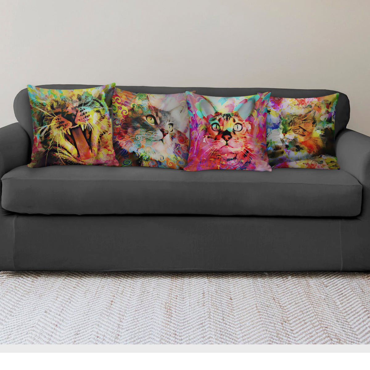 Colorful Cat Pillow Covers - Hello Moa