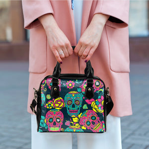 Pink & Green Sugar Skull Shoulder Handbag - Hello Moa