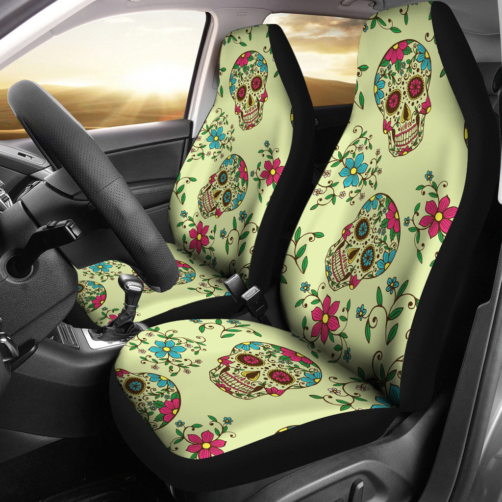 Green Sugar Skull Car Seat Covers - Hello Moa