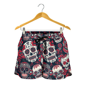 Red & White Sugar Skull Women's Shorts - Hello Moa