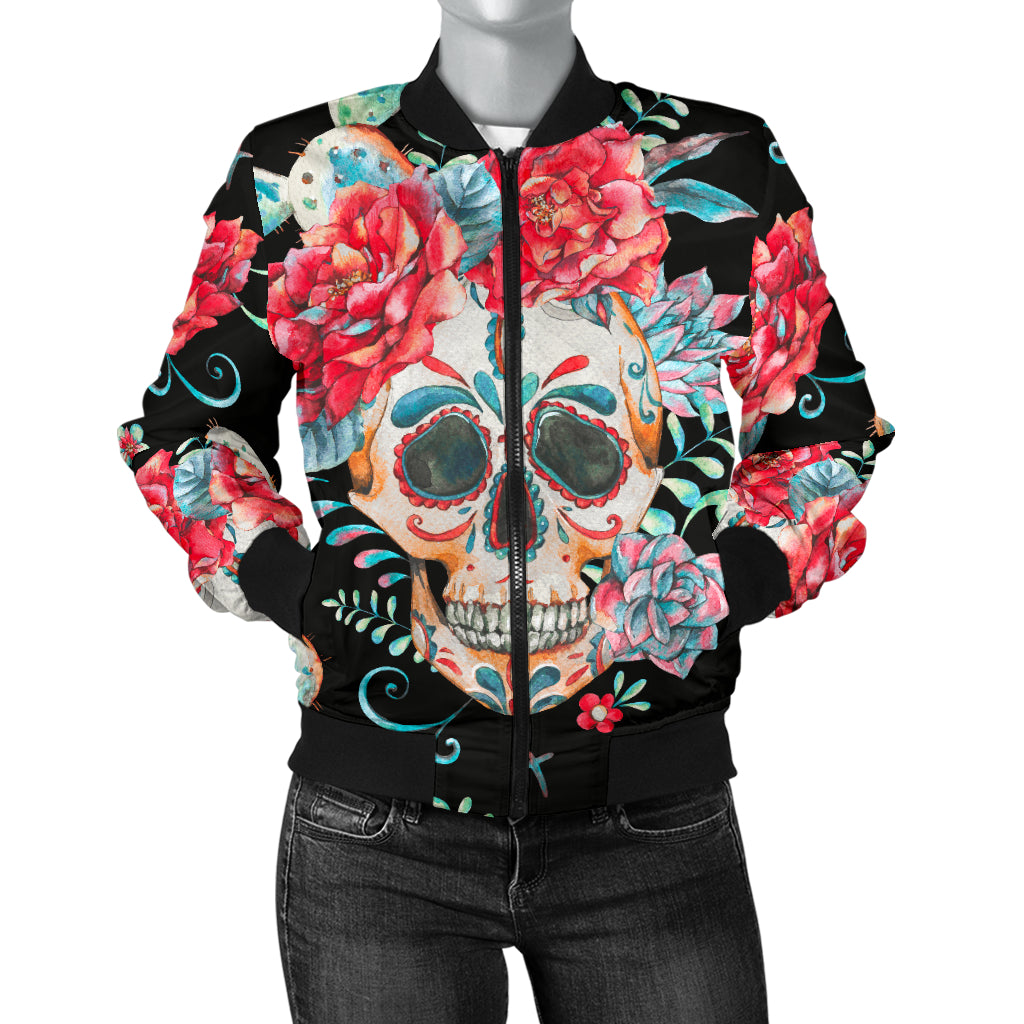 Flower Skull Women's Bomber Jacket - Hello Moa