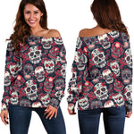 Red & White Skull Off Shoulder Hoodie - Hello Moa