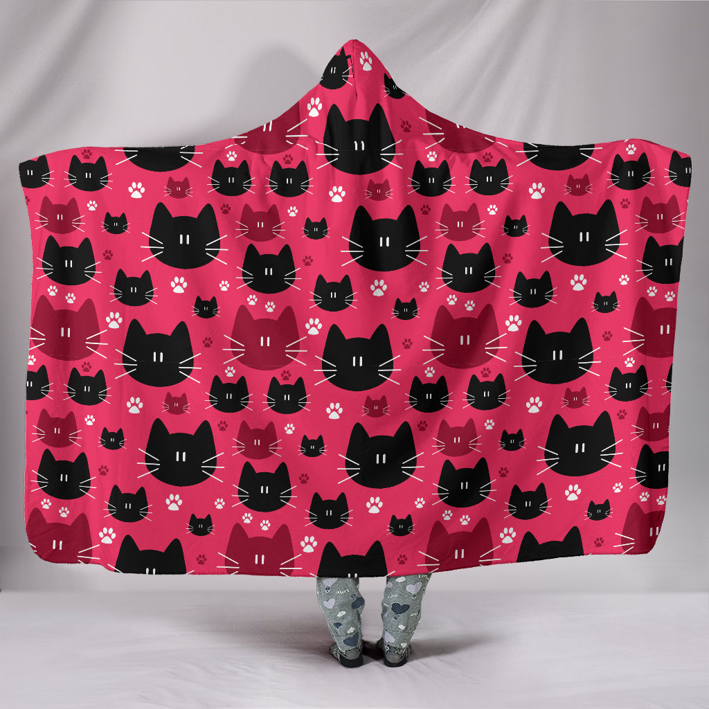 Red & Black Cat Hooded Blanket - Hello Moa