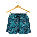 Teal Sugar Skull Women's Shorts - Hello Moa