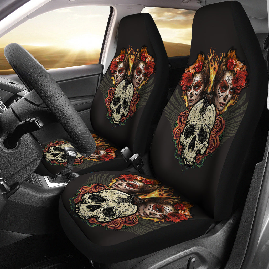 Fire Sugar Skull Car Seat Covers - Hello Moa