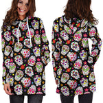 Multi-Colored Sugar Skull Women's Hoodie Dress - Hello Moa