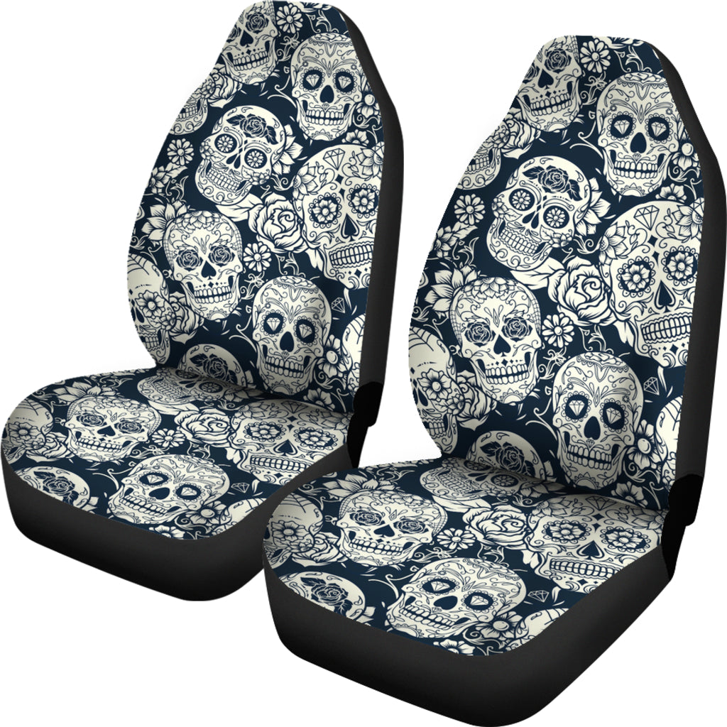 Black & White Sugar Skull II Car Seat Covers - Hello Moa