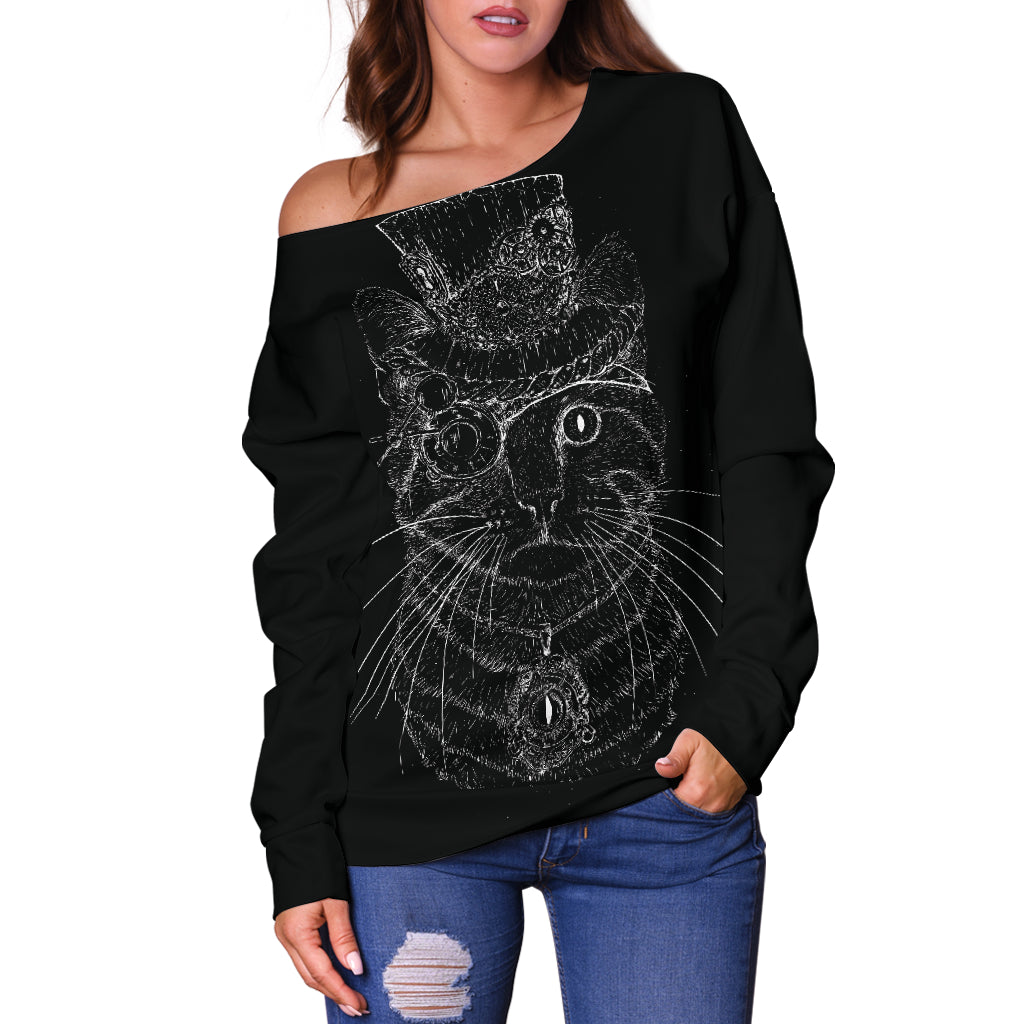Steampunk Cat Off Shoulder Hoodie - Hello Moa
