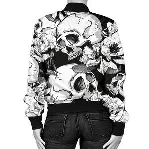 Black & White Skull Women's Bomber Jacket - Hello Moa