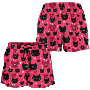Red & Black Cat Women's Shorts - Hello Moa