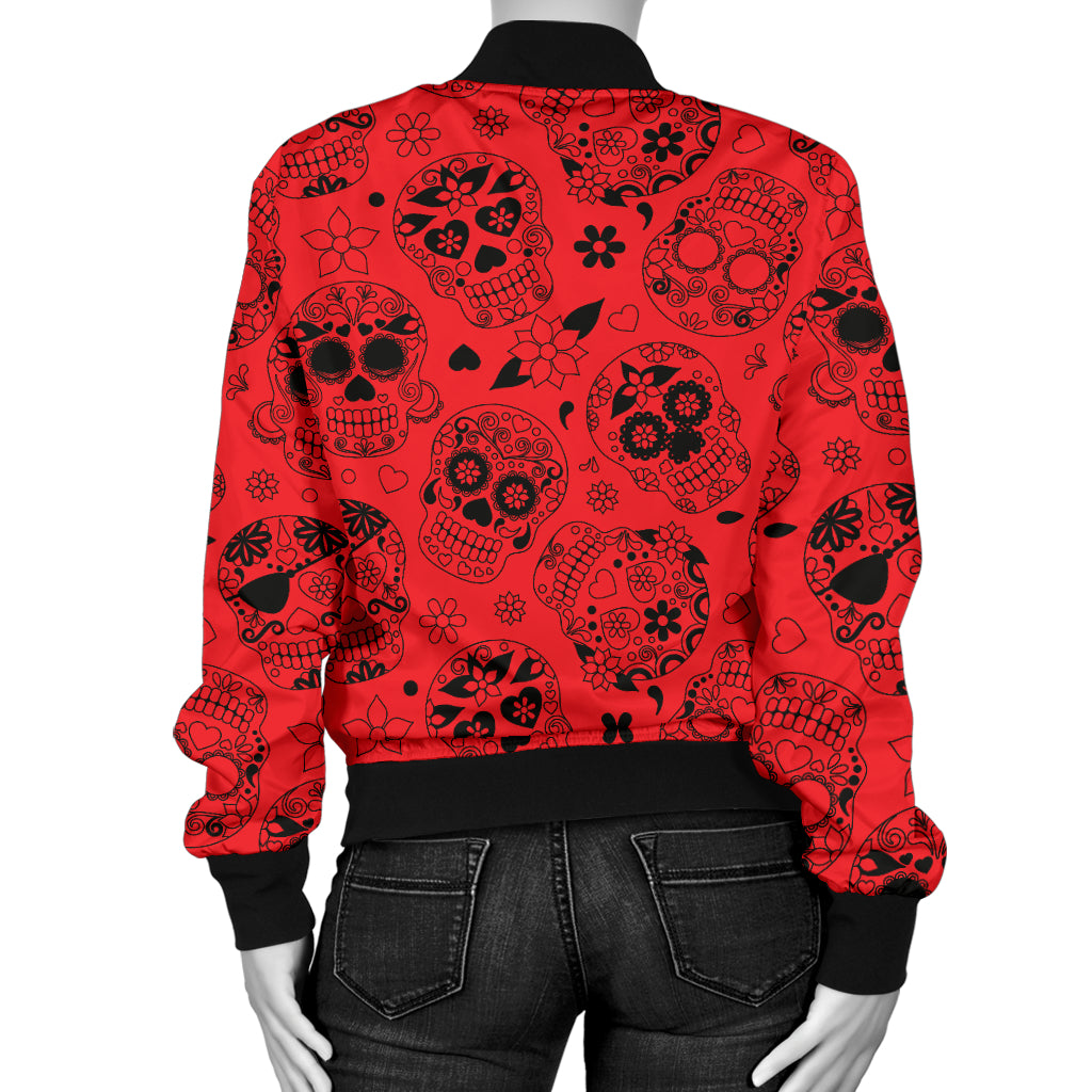 Red Sugar Skull Women's Bomber Jacket - Hello Moa