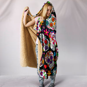 Multi-Colored Sugar Skull II Hooded Blanket - Hello Moa