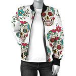 White Sugar Skull Women's Bomber Jacket - Hello Moa