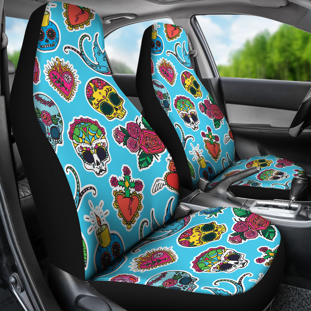 Blue Sugar Skull Car Seat Covers - Hello Moa