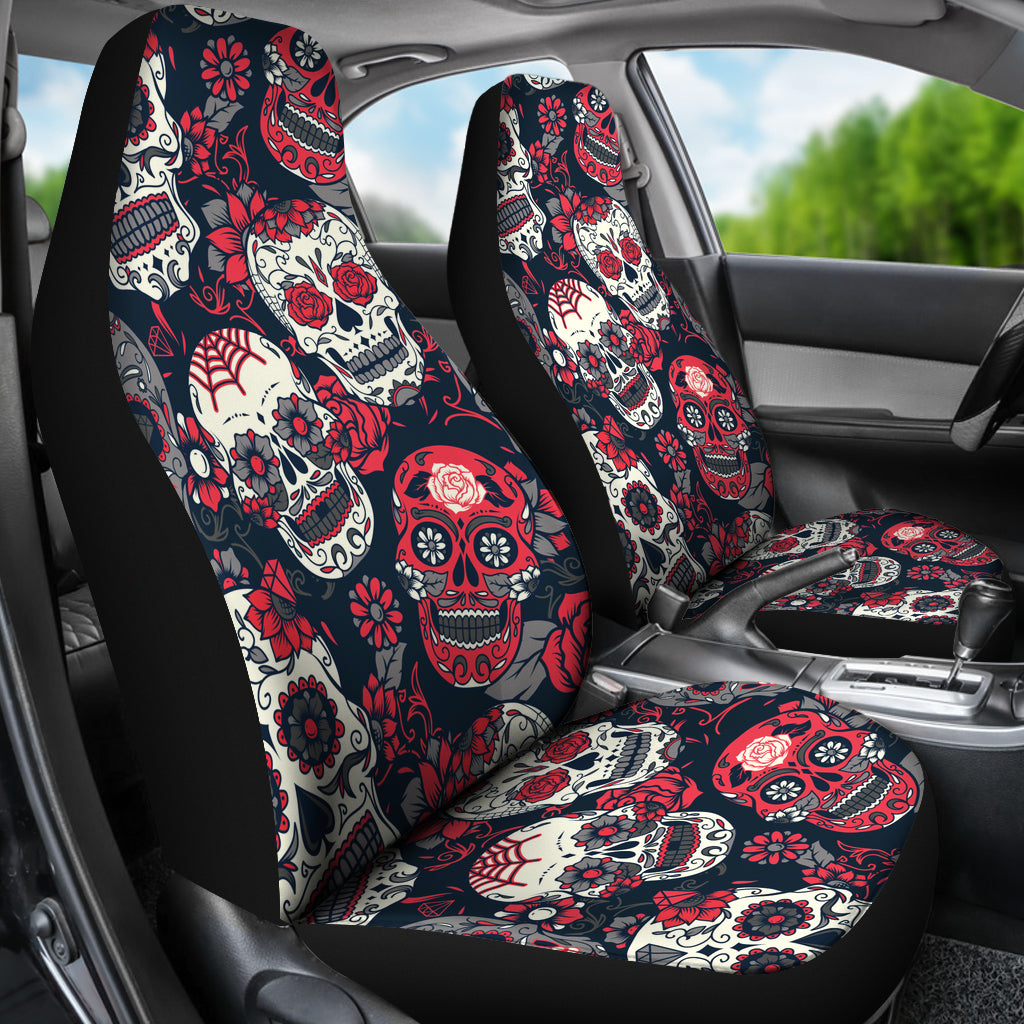 Red & White Sugar Skull Car Seat Covers - Hello Moa