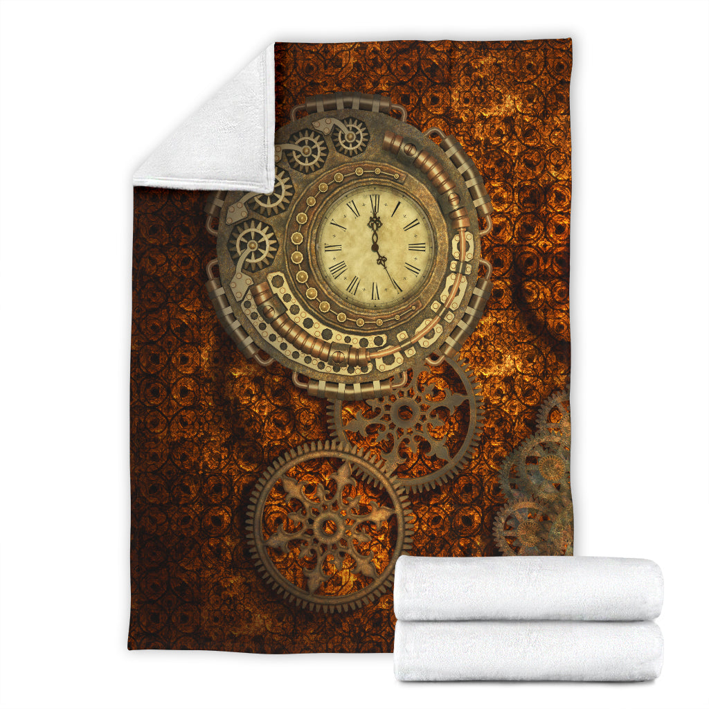 Steampunk Bronze Clock Throw Blanket - Hello Moa