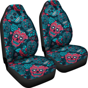 Red & Blue Sugar Skull Car Seat Covers - Hello Moa
