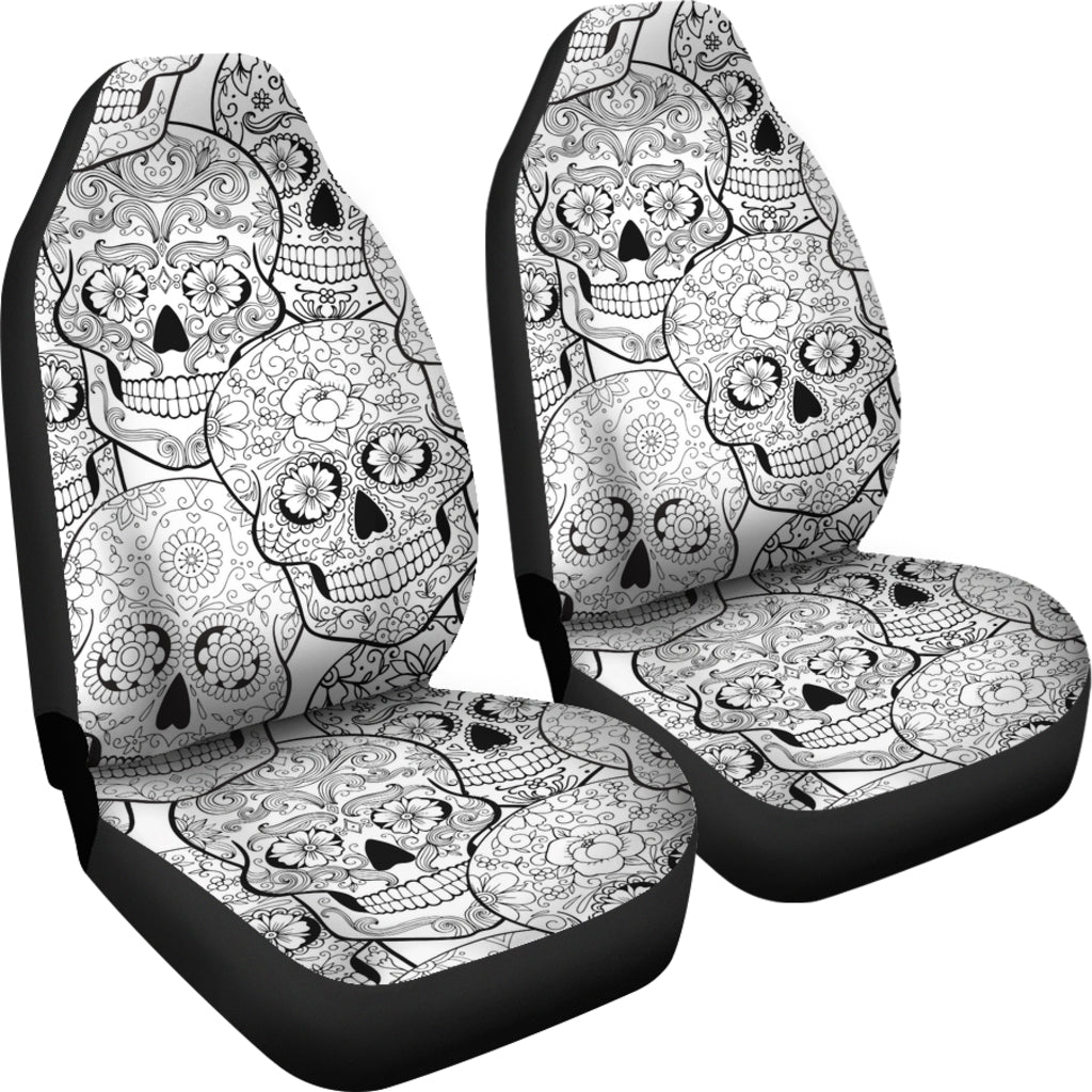 Black & White Sugar Skull Seat Covers - Hello Moa