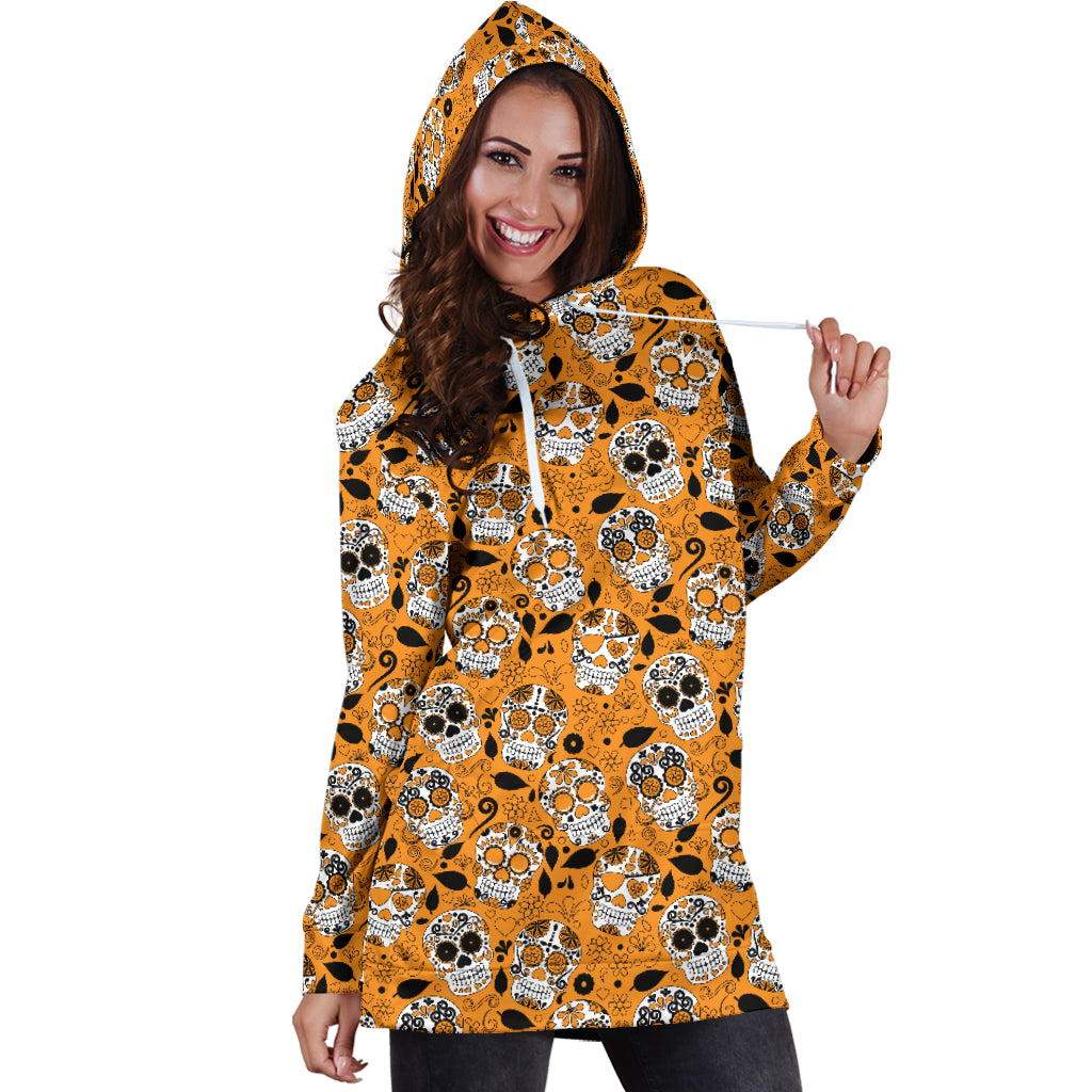 Orange Skulls Women's Hoodie Dress - Hello Moa