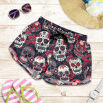 Red & White Sugar Skull Women's Shorts - Hello Moa