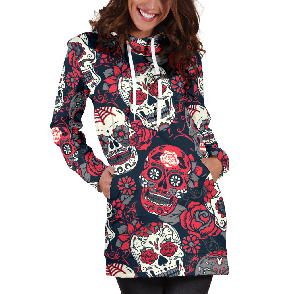 Red & White Skull Women's Hoodie Dress - Hello Moa